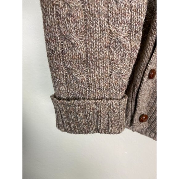 Lord & Taylor Shetland Wool Mens Wool Cable Knit Cardigan Sweater Sz Large Beige - Picture 7 of 14